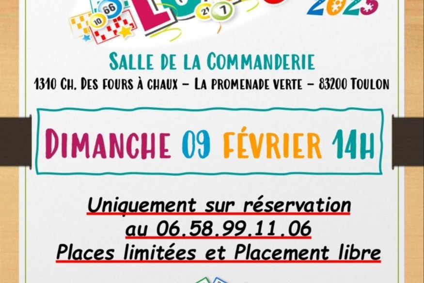 Grand Loto 2025 de l'Association des 4 Chemins à Toulon ce 9 fevrier